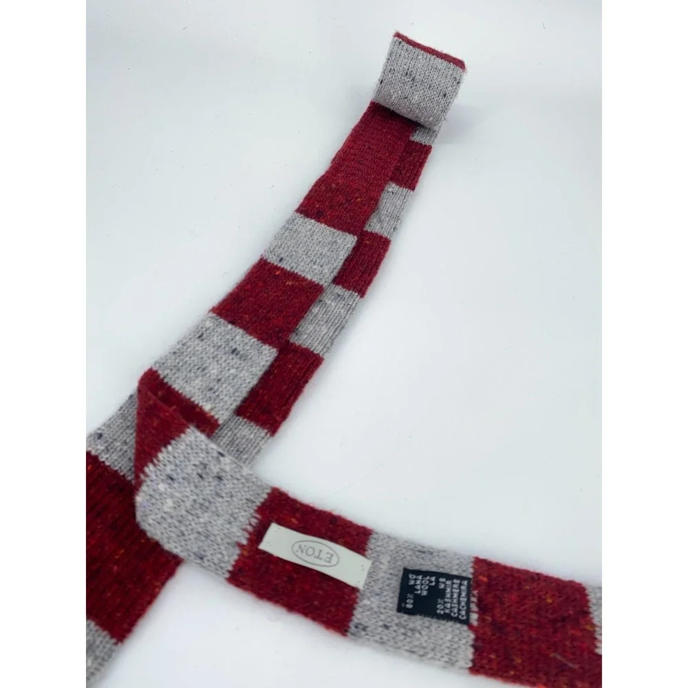 Eton Tie Mens Skinny Slim Red Gray Striped Wool Blend Professional Necktie